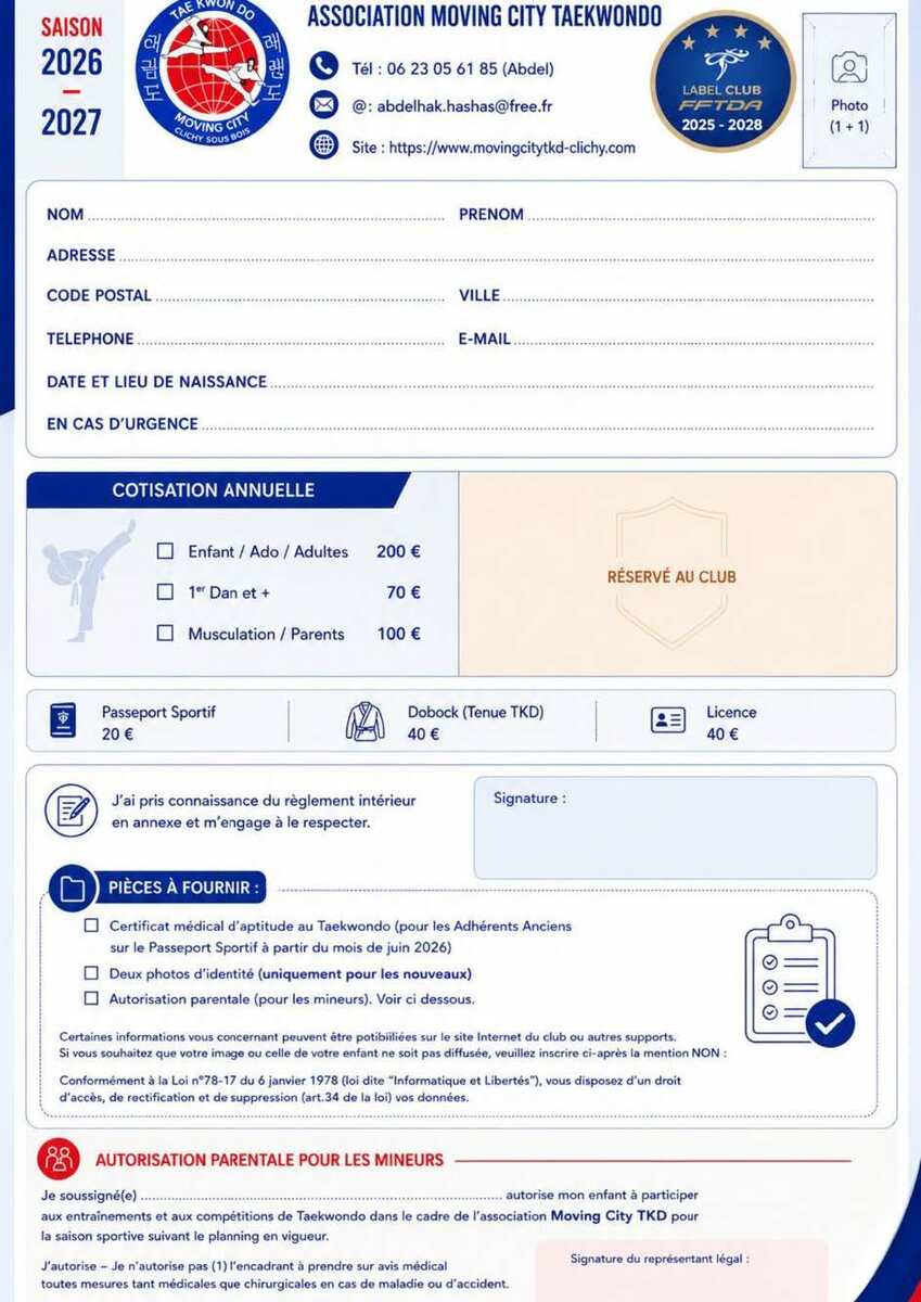 Inscription Taekwondo 2026-2027