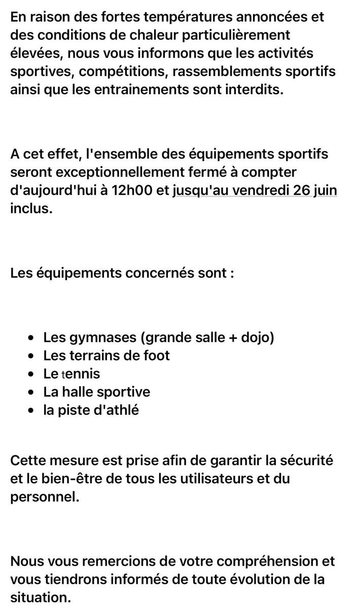 Fermeture du club pour cause de canicule