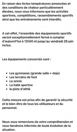 Fermeture du club pour cause de canicule